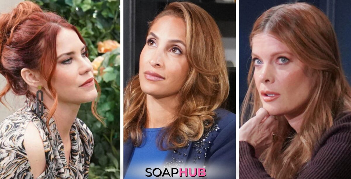 Sally, Lily, and Phyllis are featured in The Young and the Restless Spoilers for the week of August 5 - 9, 2024. With Soap hub log on bottom of image