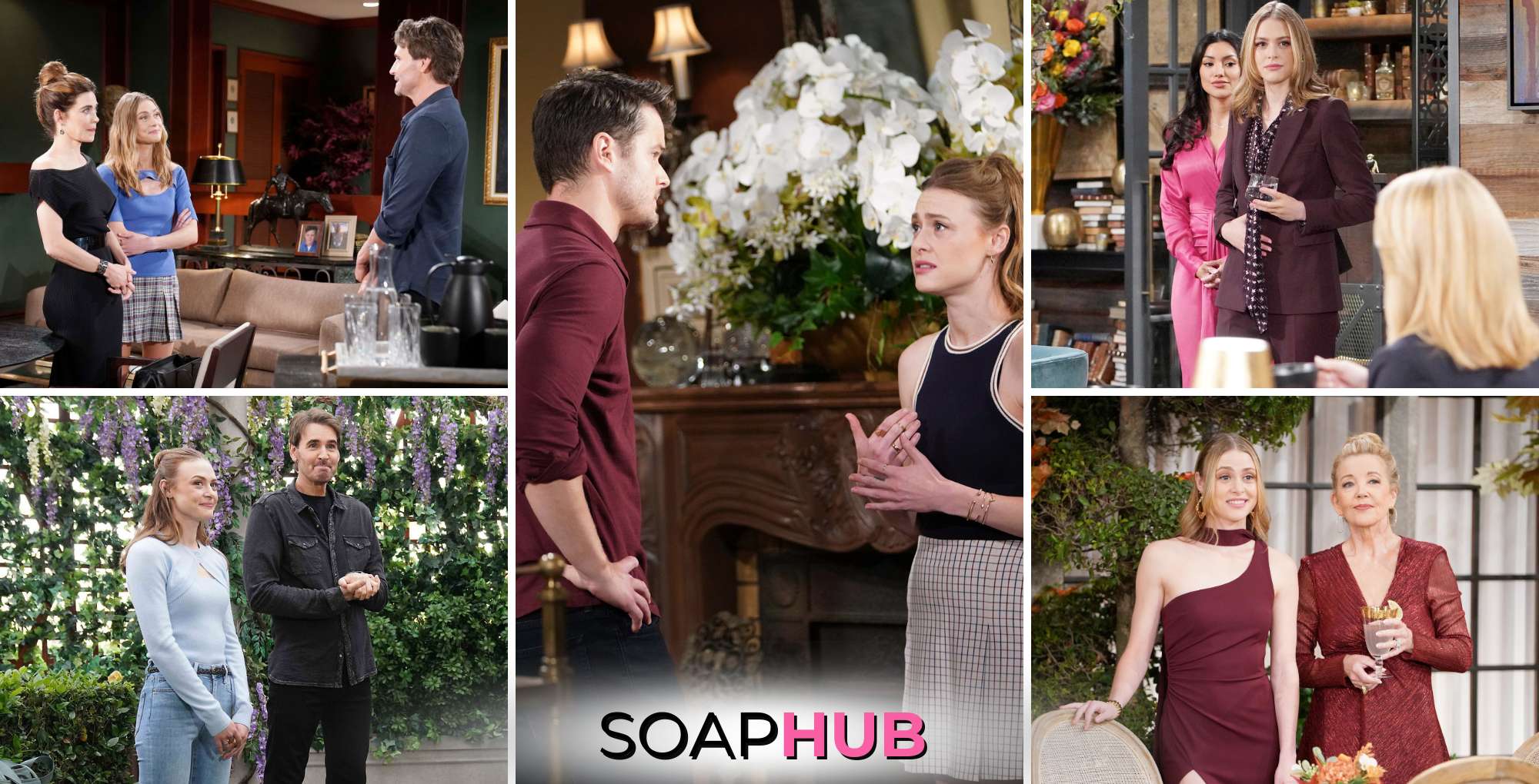 The Young and the Restless August 8 Claire, Kyle, and the Soap Hub logo.