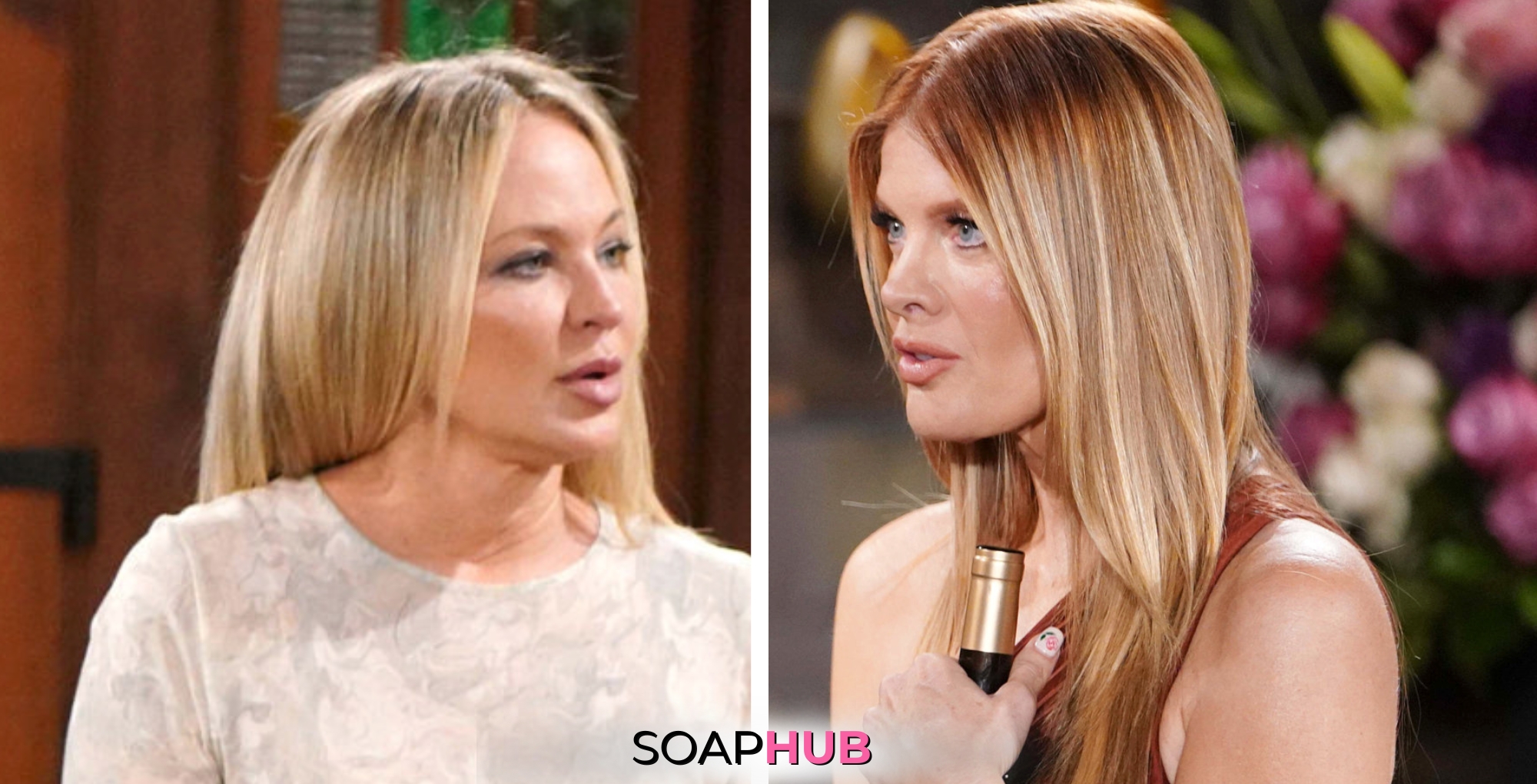 The Young and the Restless spoilers for August 5 with Sharon and Phyllis and the Soap Hub logo.