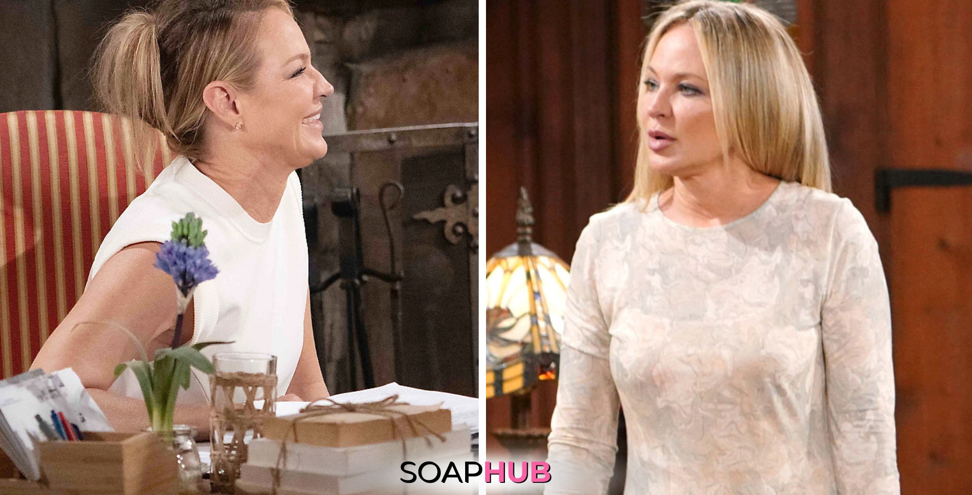 Young and Restless Spoilers August 15 Sharon with the Soap Hub logo.