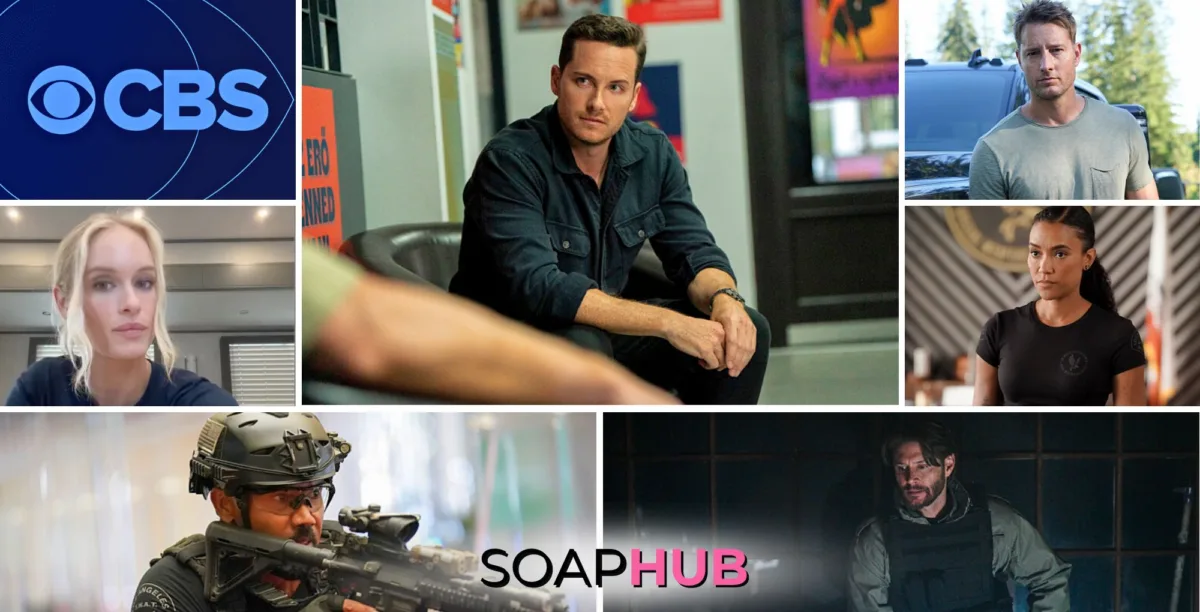 Image featuring daytime alums starring on CBS primetime, the CBS logo, and the Soap Hub logo