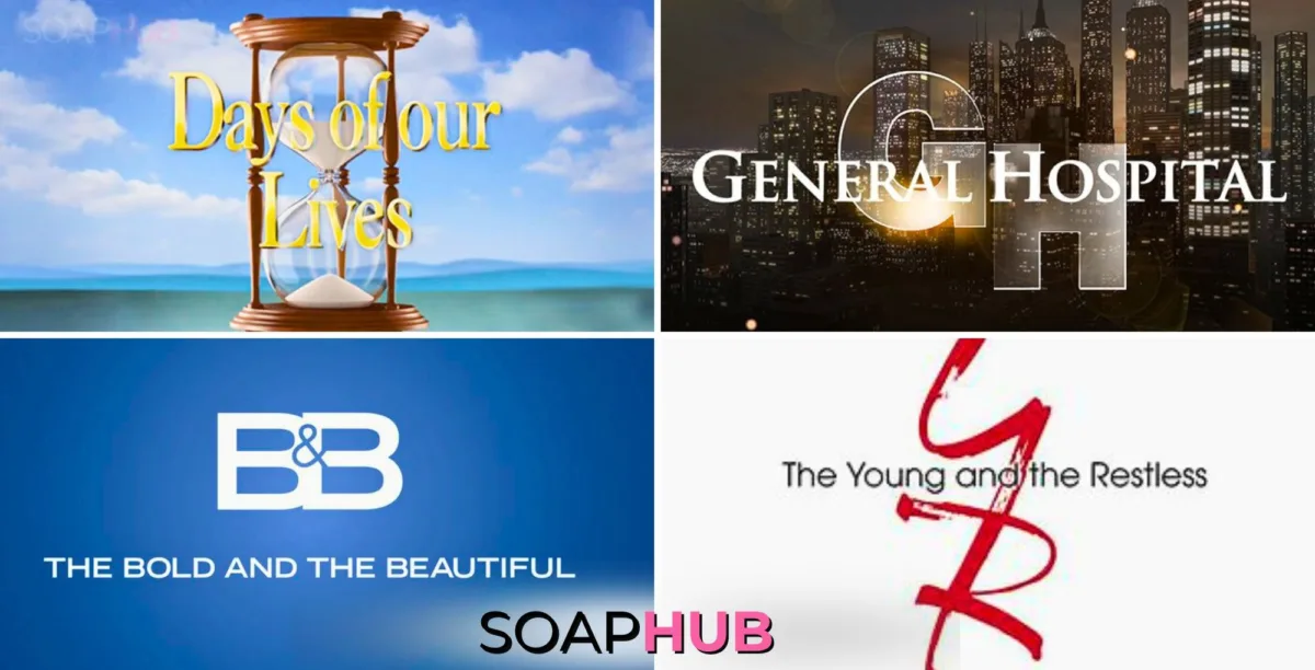 Soap's hit and misses graphic featuring the key art logo for B&B, DAYS, GH, AND Y&R, with Soap Hub logo