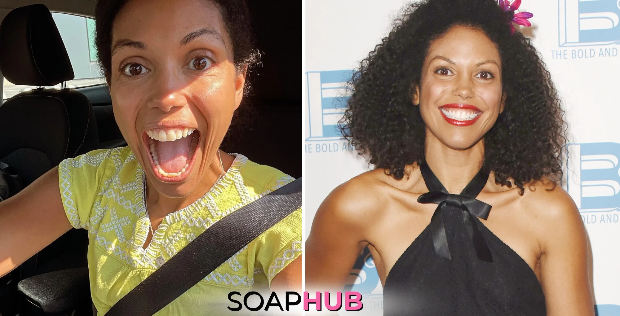 Image of B&B and GL alum Karla Mosley who now stars on Beyond the Gates, with Soap Hub logo