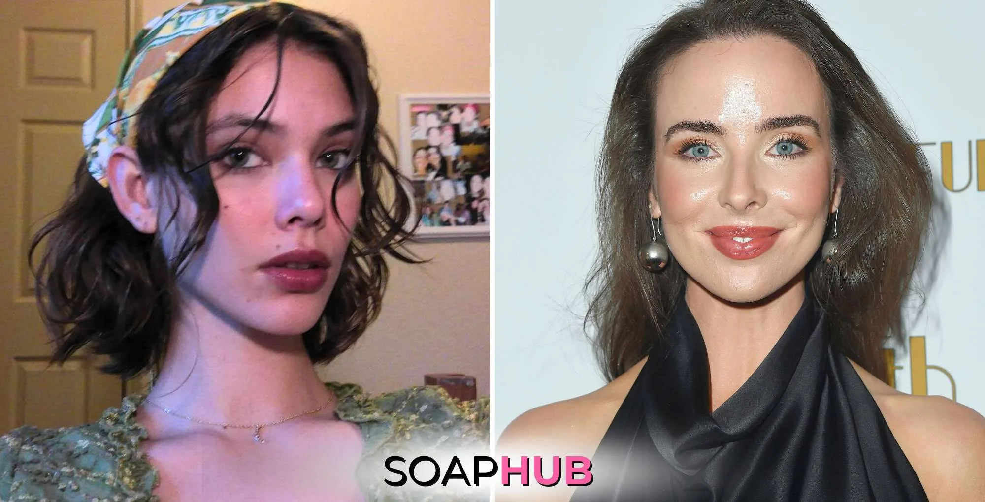 The Bold and the Beautiful stars Laneya Grace and Ashleigh Brewer with the Soap Hub logo.