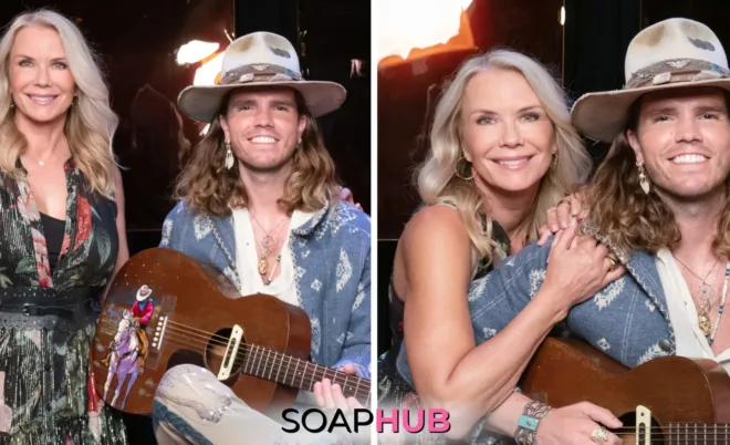 The Bold and the Beautiful's Katherine Kelly Lang and Jökull Júliusson with the Soap Hub logo across the bottom.