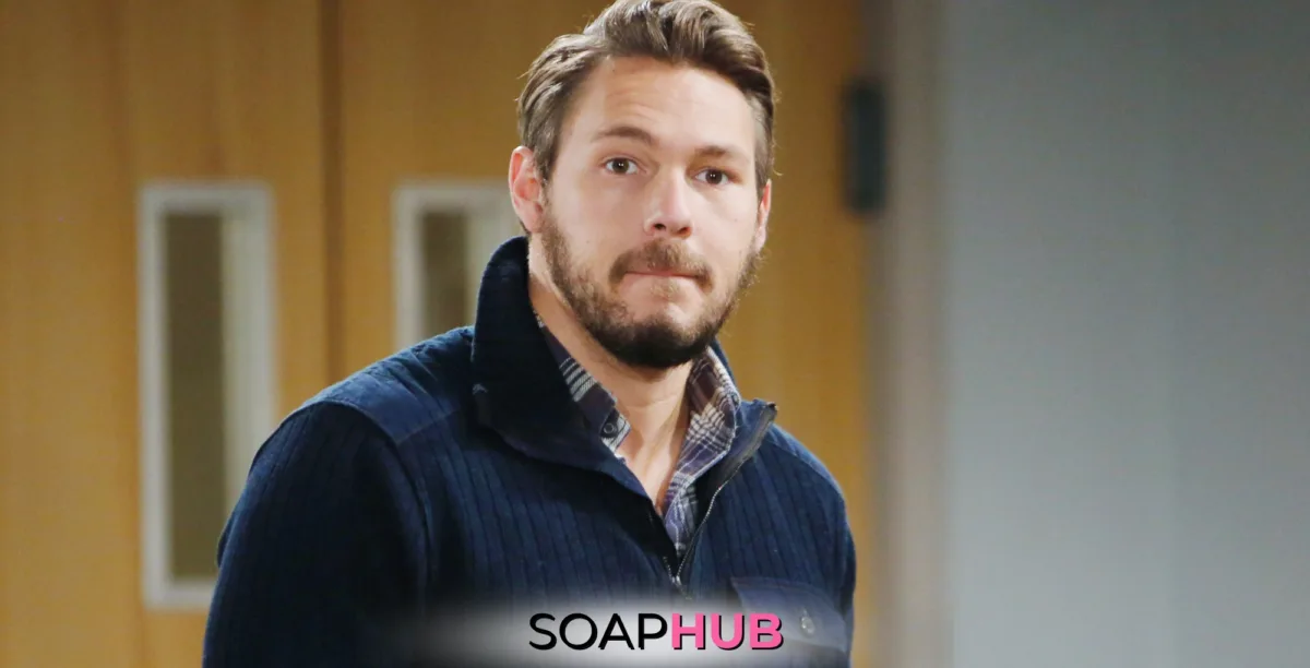 Bold and Beautiful Liam Spencer with the Soap Hub logo.