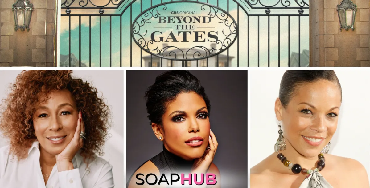 Image featuring Tamara Tunie, Daphnee Duplaix, and Karla Mosley, with Soap Hub logo