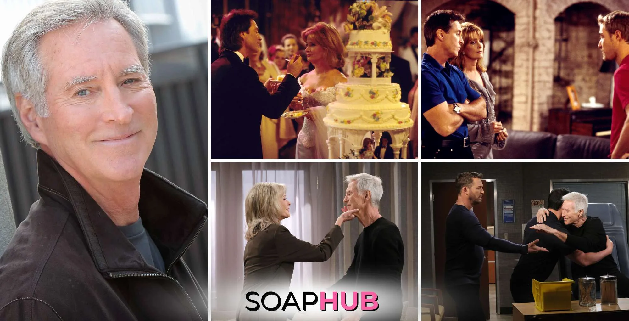 Days of our Lives Drake Hogestyn and scenes of John Black with the Soap Hub logo.