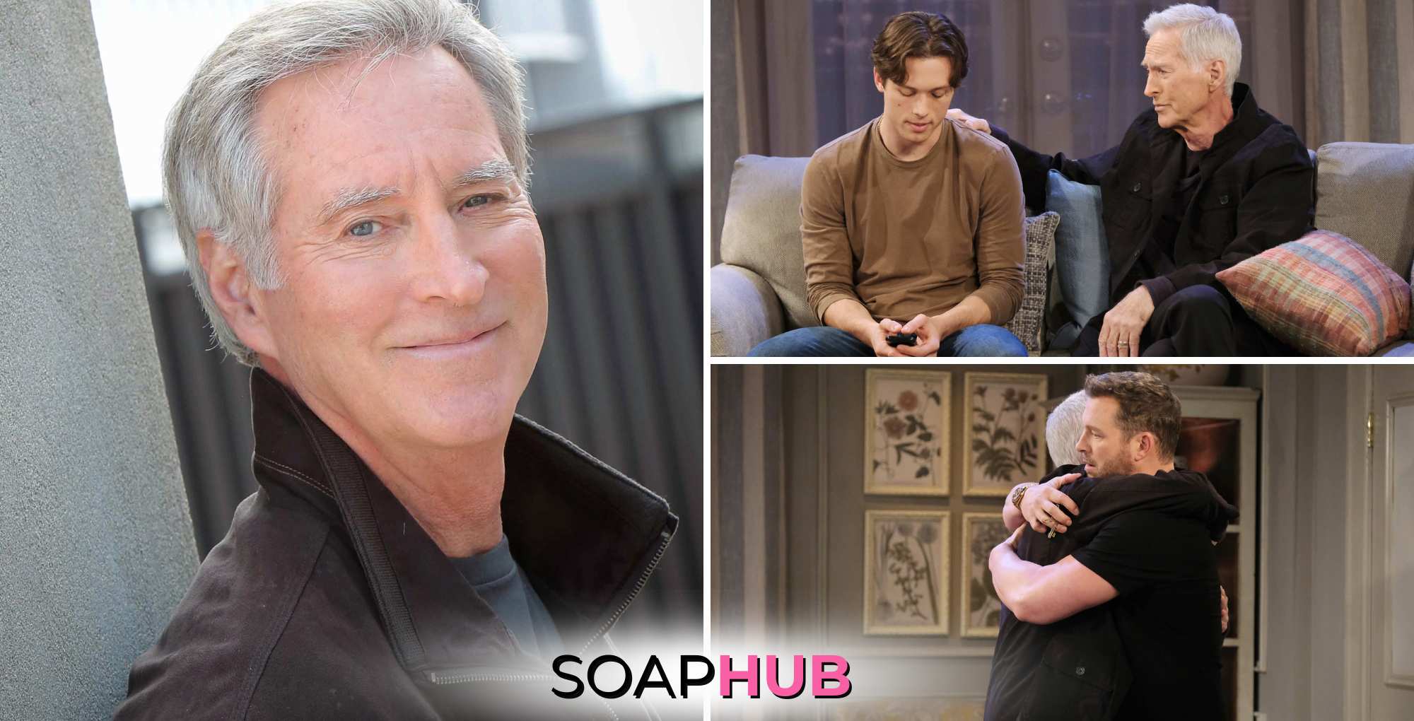 Days of our Lives Drake Hogestyn, John Black, Tate, Brady with the Soap Hub logo.