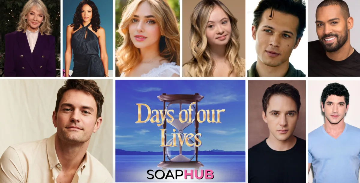 Image featuring the Days of our Lives logo and several cast members in preparation for the upcoming Day of DAYS event, with Soap Hub logo