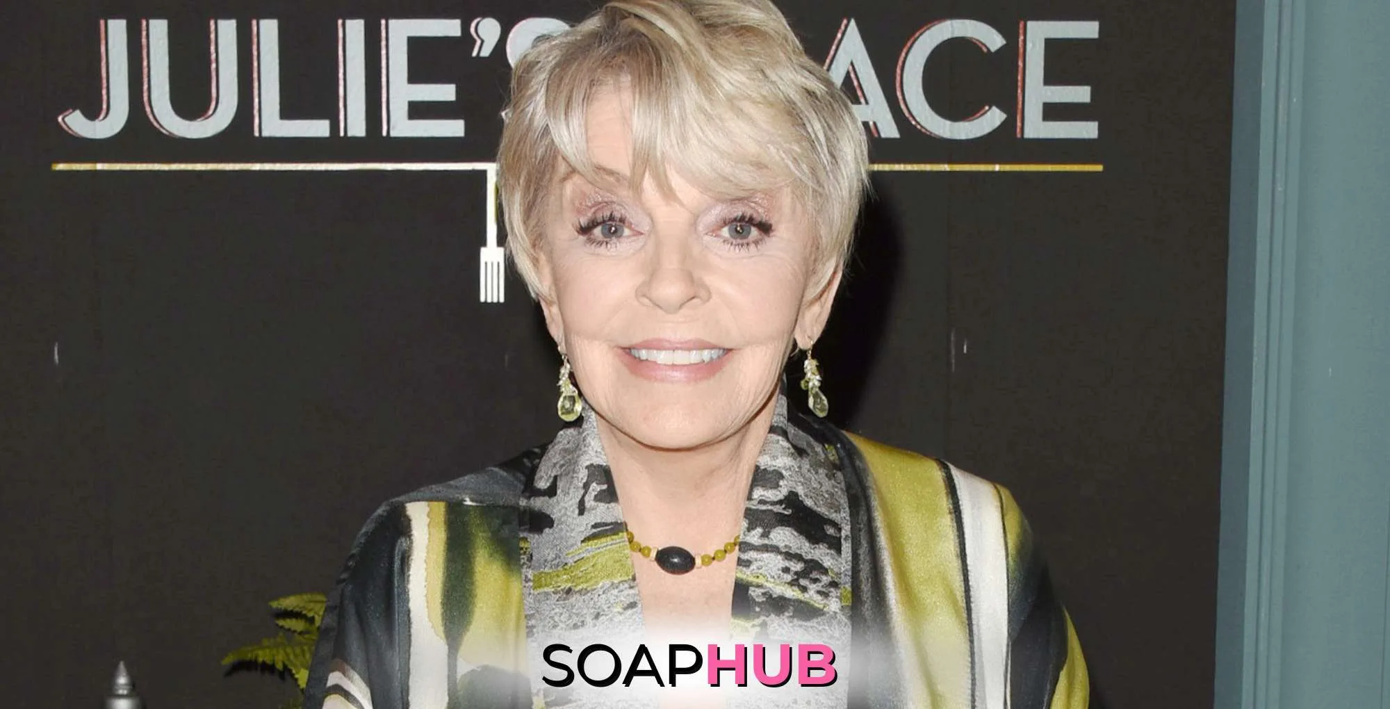 Days of Our Lives' Susan Hayes with the Soap Hub logo across the bottom.