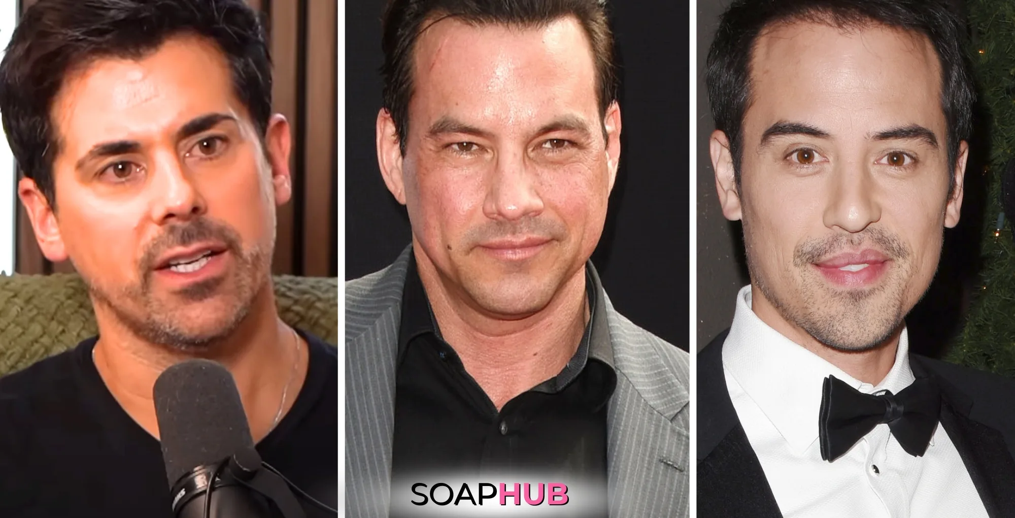 Adam Huss, Tyler Christopher, and Marcus Coloma from General Hospital with the Soap Hub logo across the bottom.