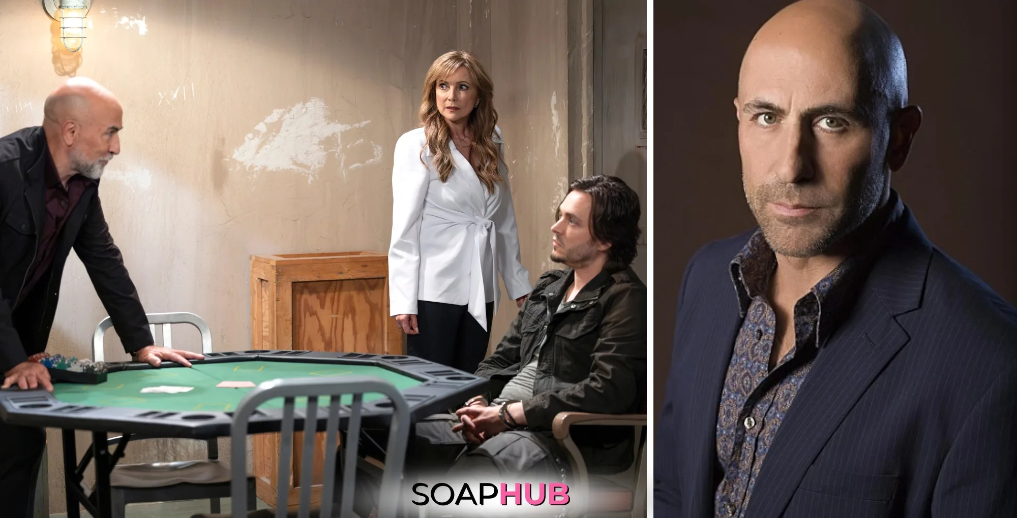 Image of General Hospital's latest bad guy, Sidwell, played by Carlo Rota, with Soap Hub Logo