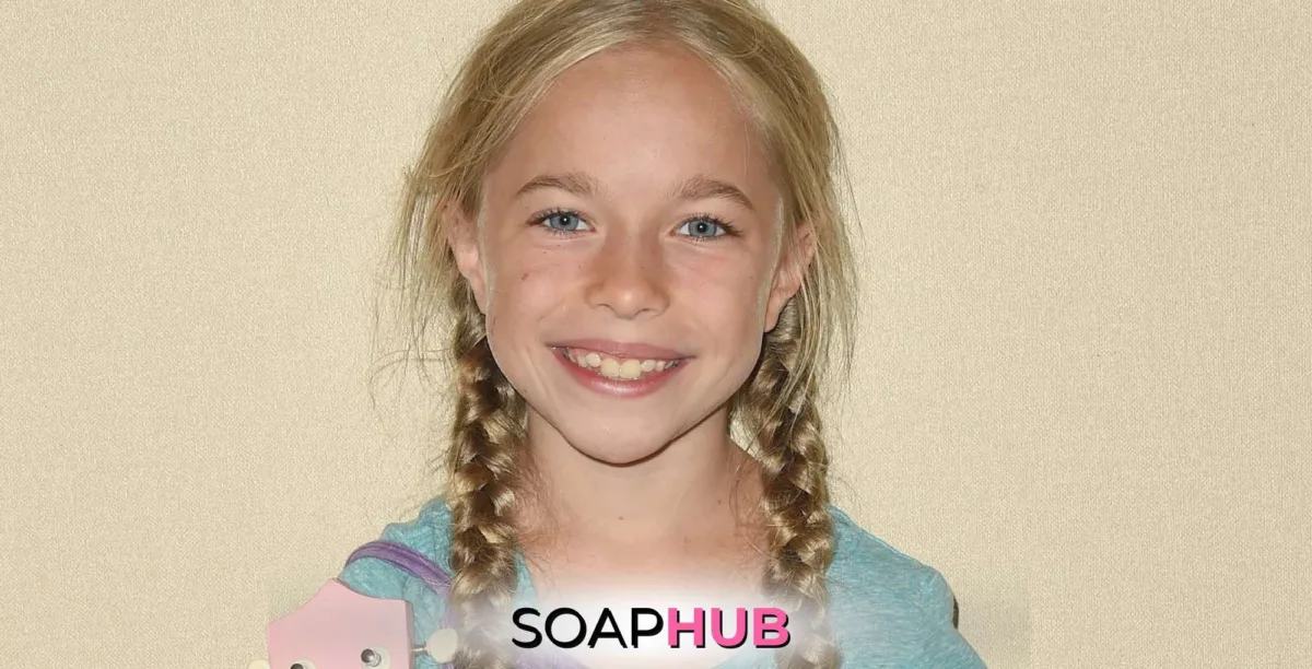 General Hospital star Jophielle Love with the Soap Hub logo.