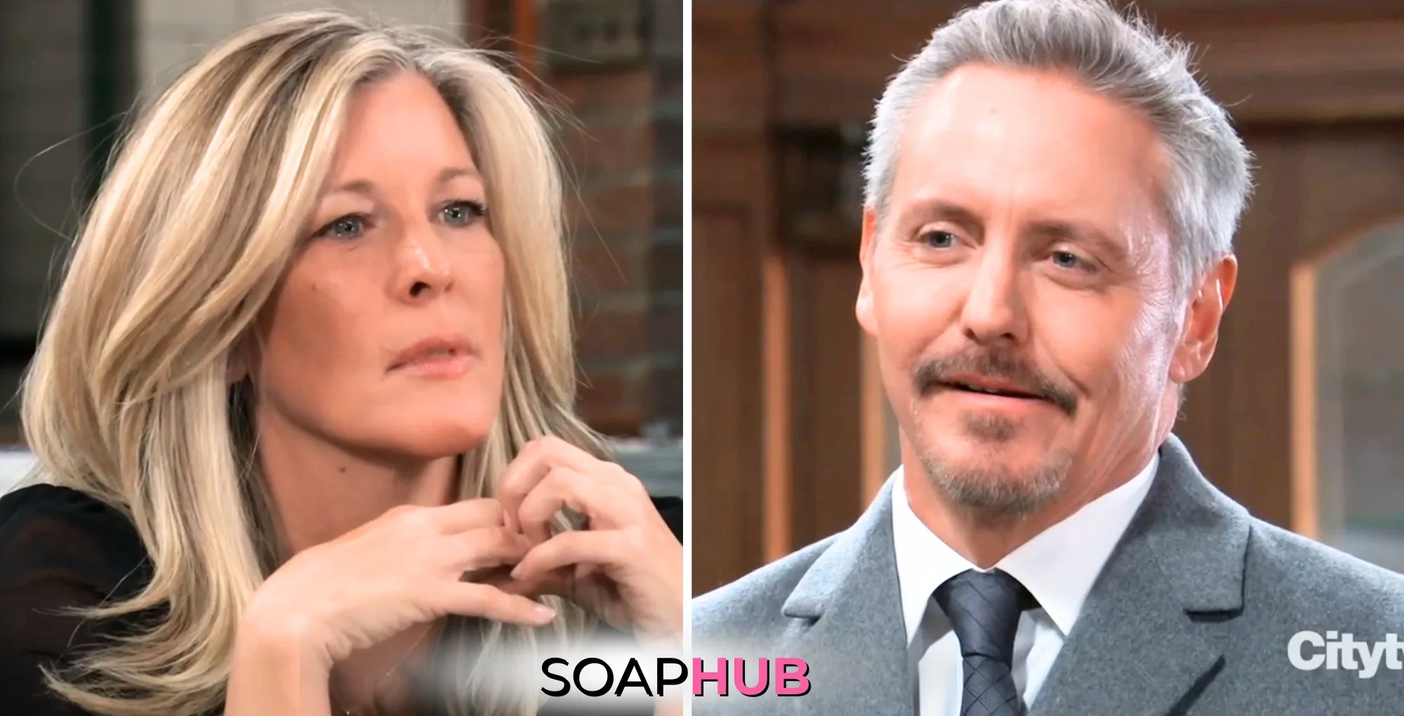 General Hospital spoilers for Friday, September 27, 2024, featuring Carly and Brennan, with the Soap Hub logo