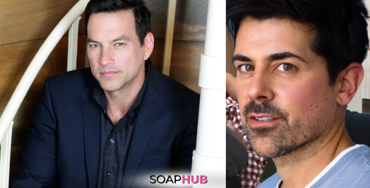 General Hospital's Tyler Christopher and Adam Huss with the Soap Hub logo across the bottom.