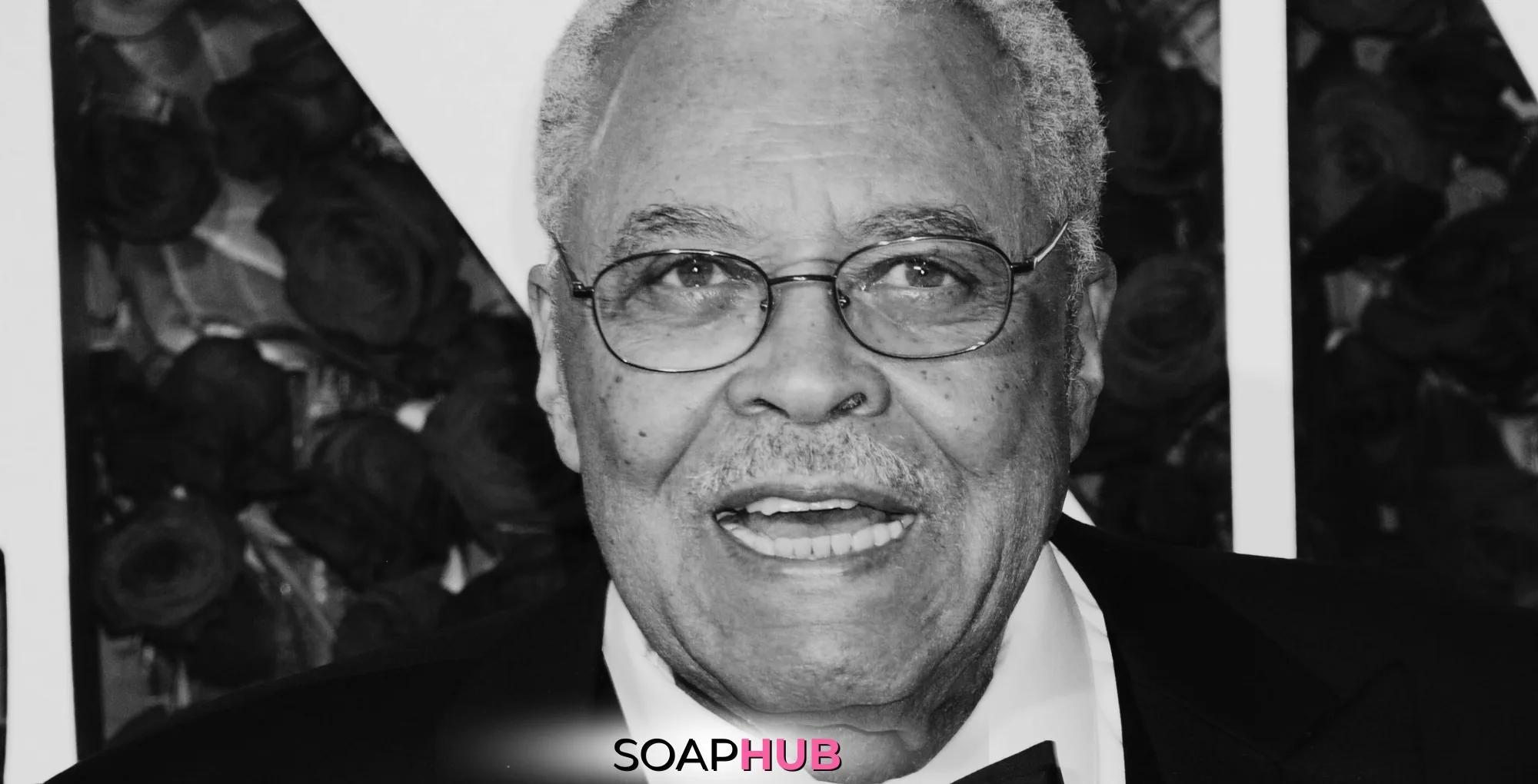 Image of the late great James Earl Jones, who passed away at 93, with Soap Hub logo