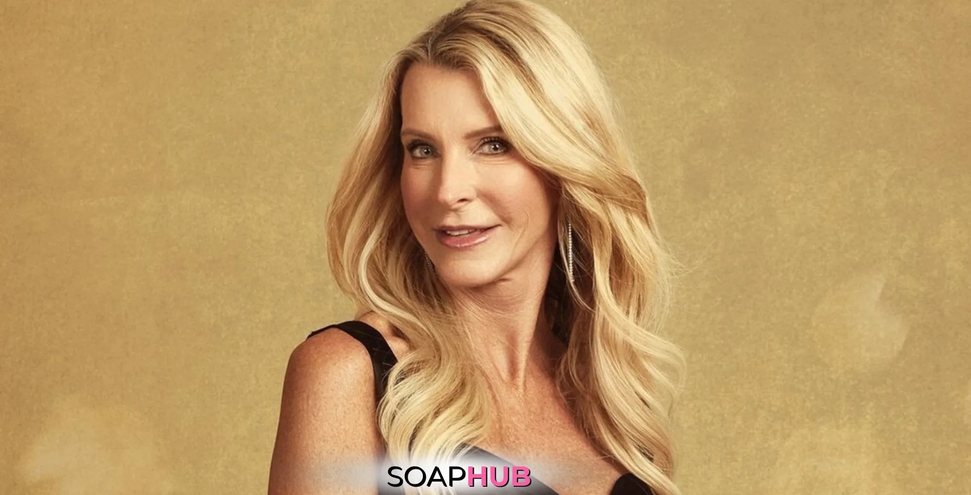 Joan Vassos Golden Bachelorette with the Soap Hub logo.