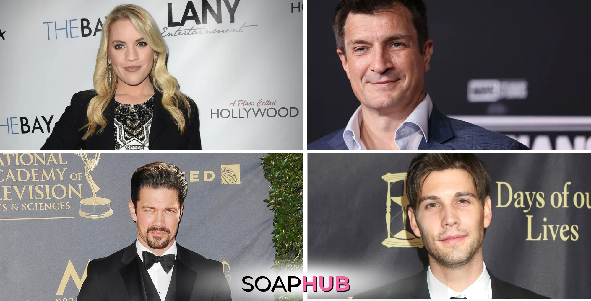 Kristen Alderson, Nathan Fillion, Ryan Paevey, and Casey Deidrick with the Soap Hub logo across the bottom.