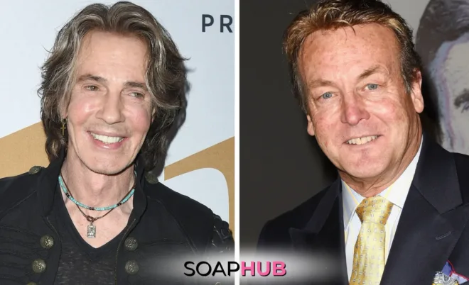 The Young and the Restless and General Hospital alums Rick Springfield and Doug Davidson with the Soap Hub logo across the bottom.