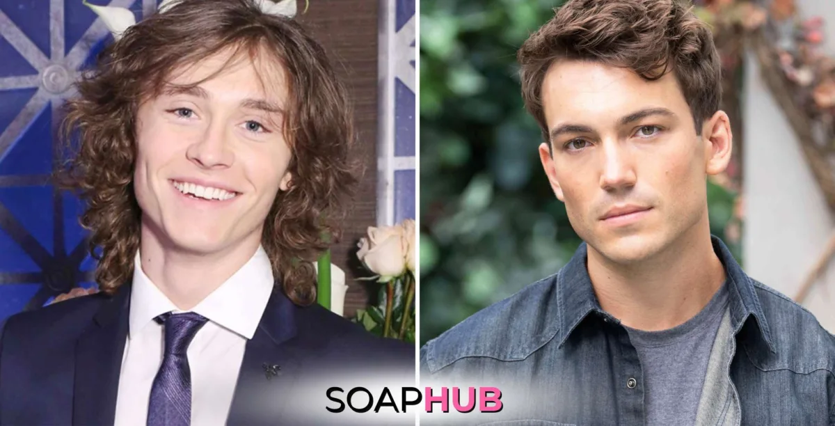 Young and the Restless Reed and Noah with the Soap Hub logo.