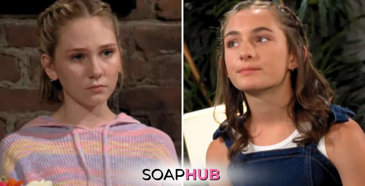 Young and Restless September 4 Lucy And Katie with the Soap Hub logo.