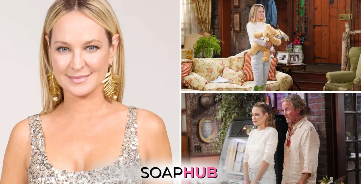 Young and the Restless Sharon Case with Sharon, Cameron, and the Soap Hub logo.