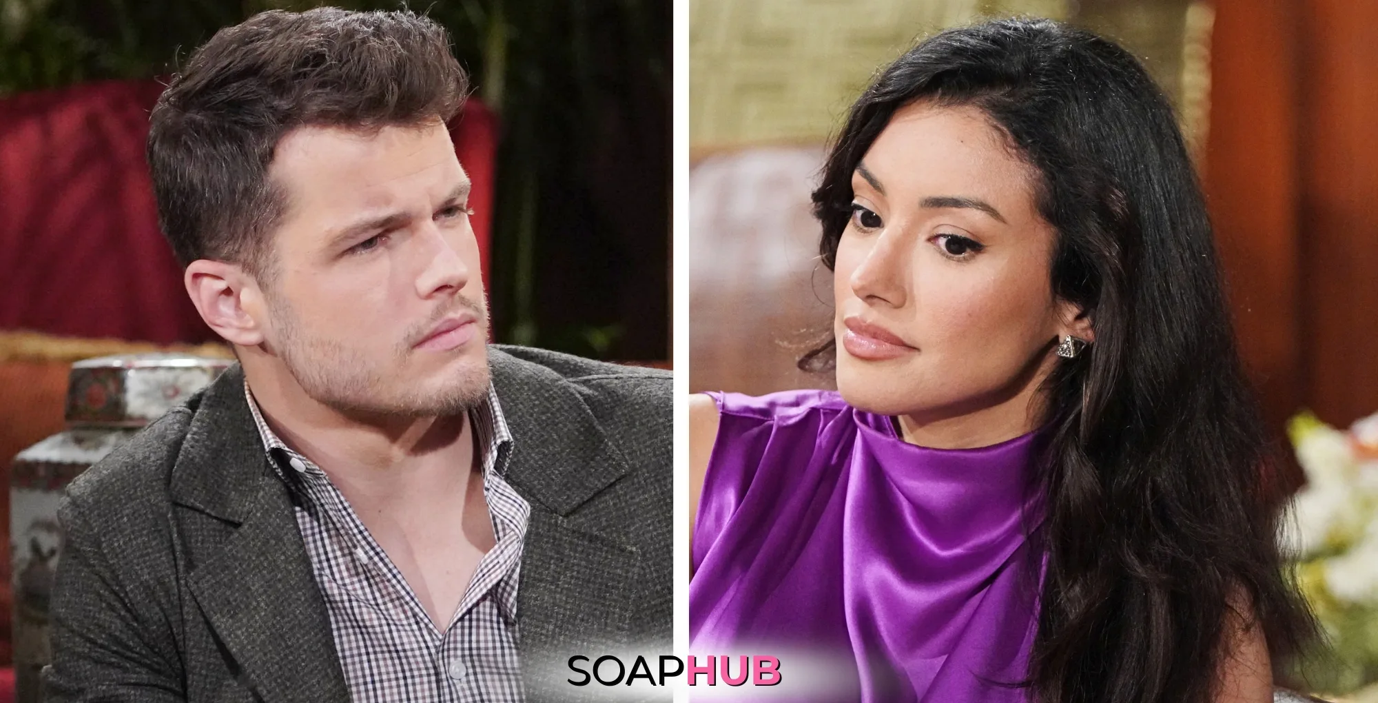 Young and Restless Spoilers September 13 Audra, Kyle, and the Soap Hub logo.