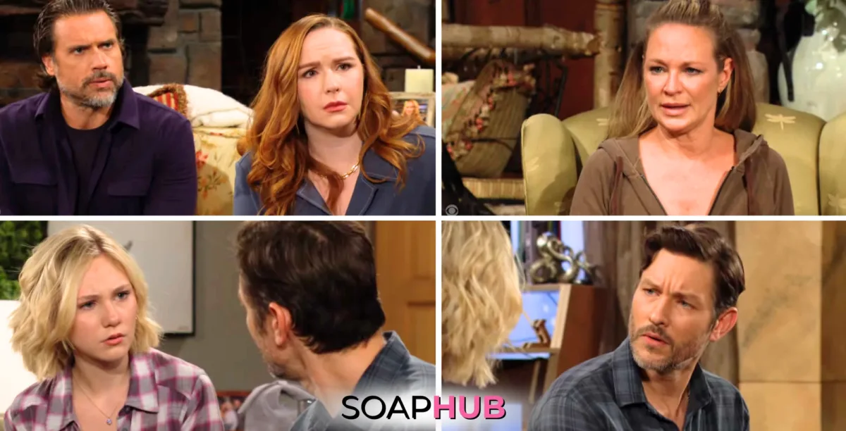 The Young and the Restless characters Nick, Mariah, Sharon, Lucy, and Daniel; with the Soap Hub logo.