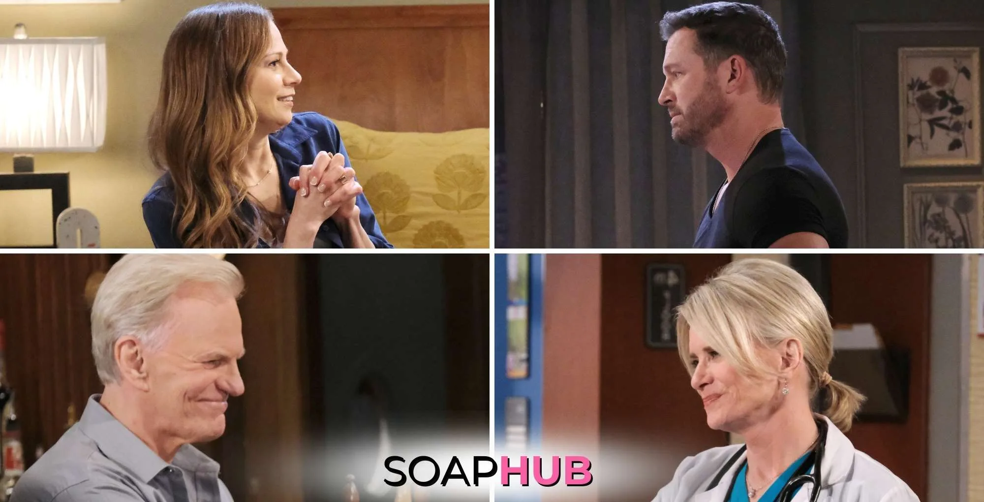 Days of our Lives Spoilers October 30 Ava, Brady, Roman, and Kayla with the Soap Hub logo.