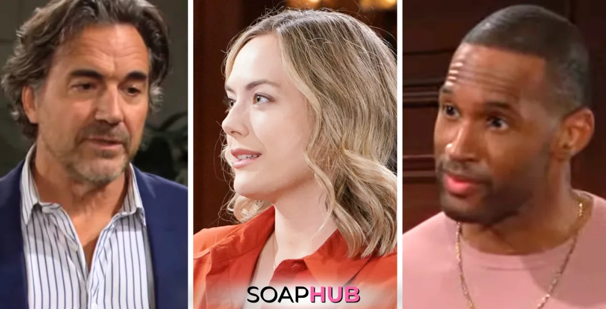 Bold and the Beautiful spoilers weekly update with Ridge, Hope, and Carter and the Soap Hub logo.