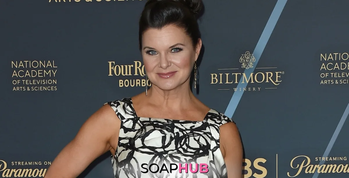 The Bold and the Beautiful star Heather Tom; with the Soap Hub logo.