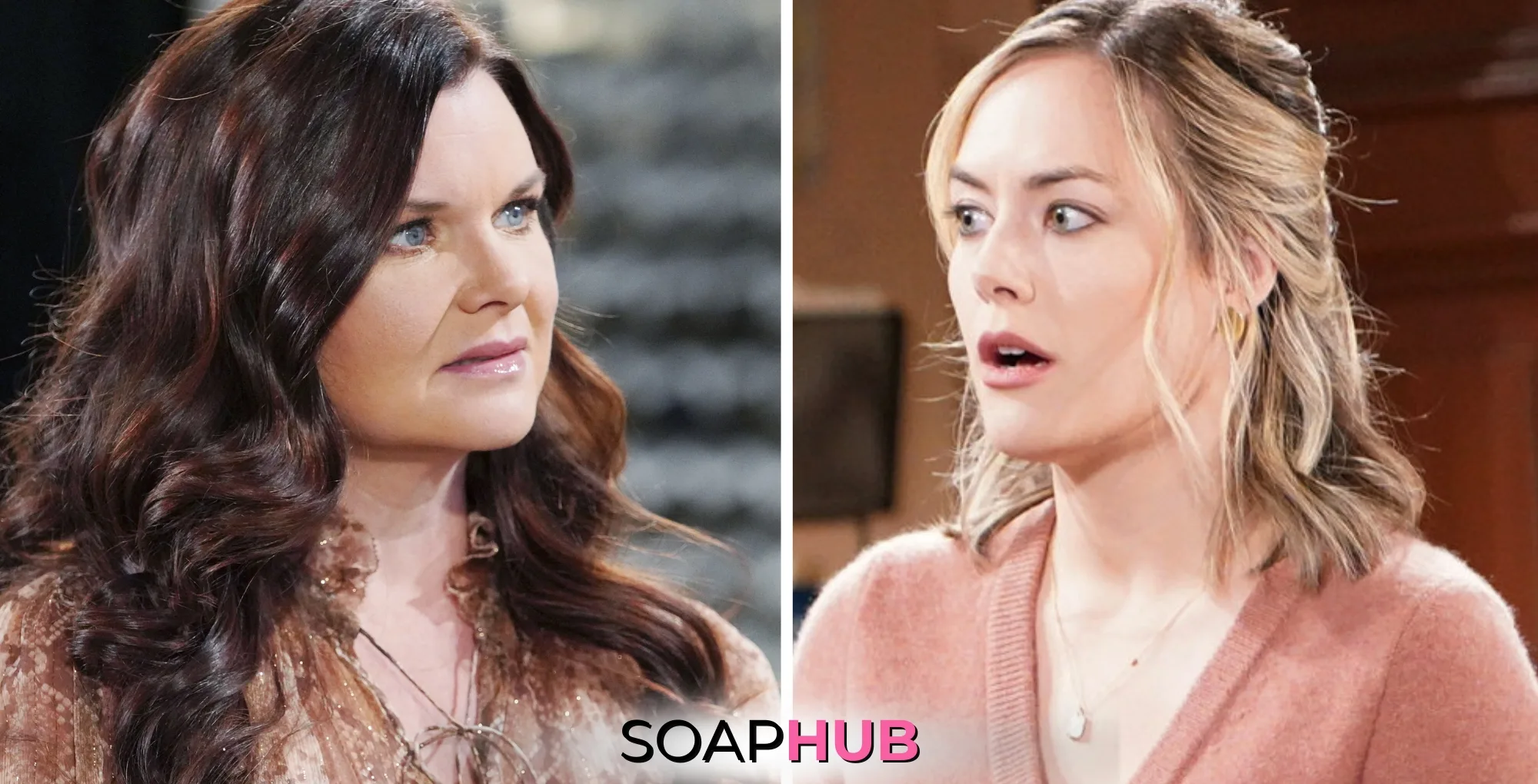 The Bold and the Beautiful characters Katie and Hope; with the Soap Hub logo.