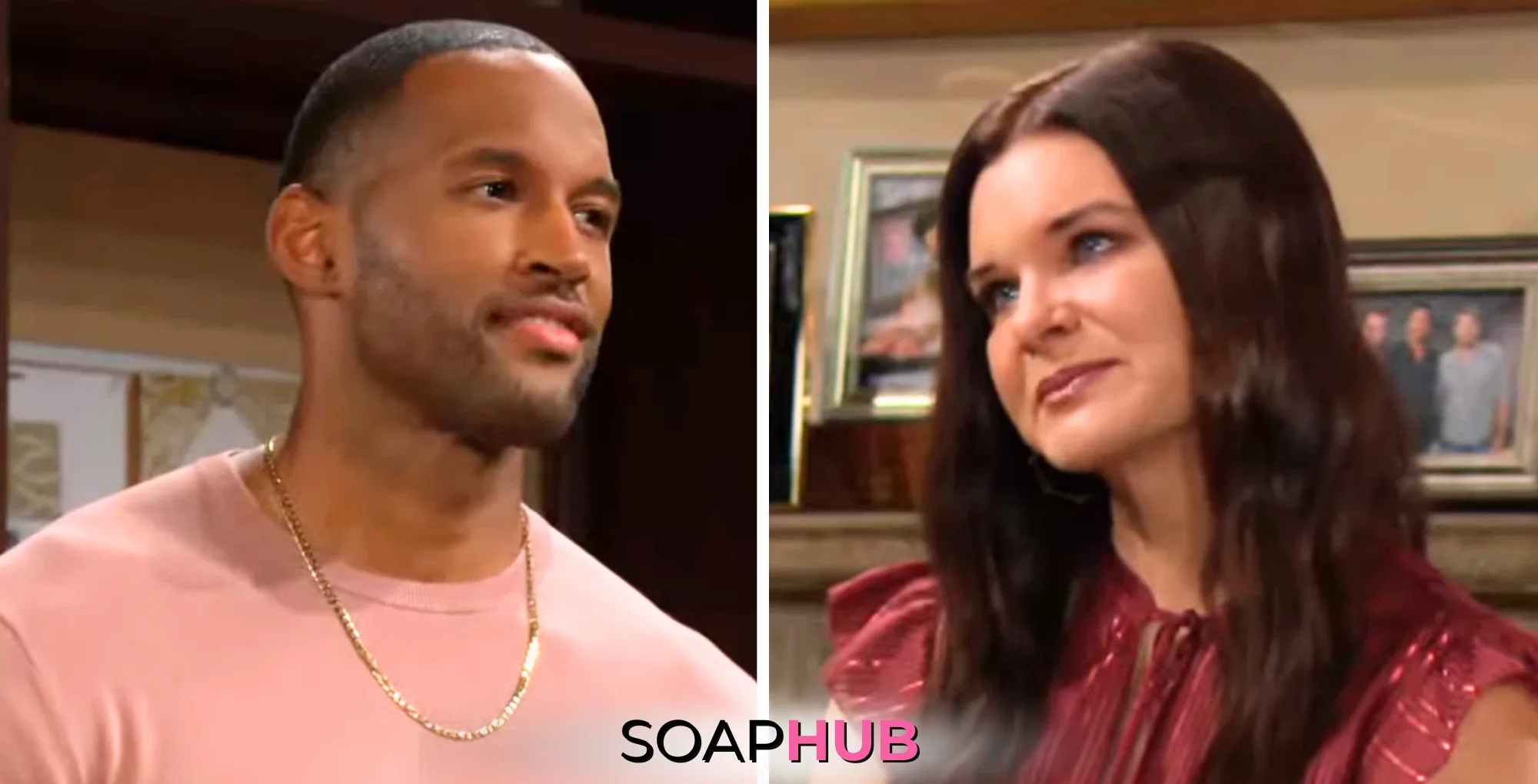 Bold and Beautiful's Katie and Carter with Soap Hub logo.