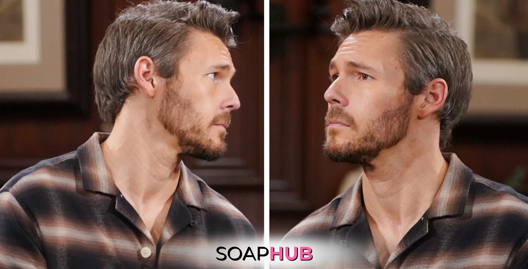 Bold and Beautiful Liam Spencer with Soap Hub logo.