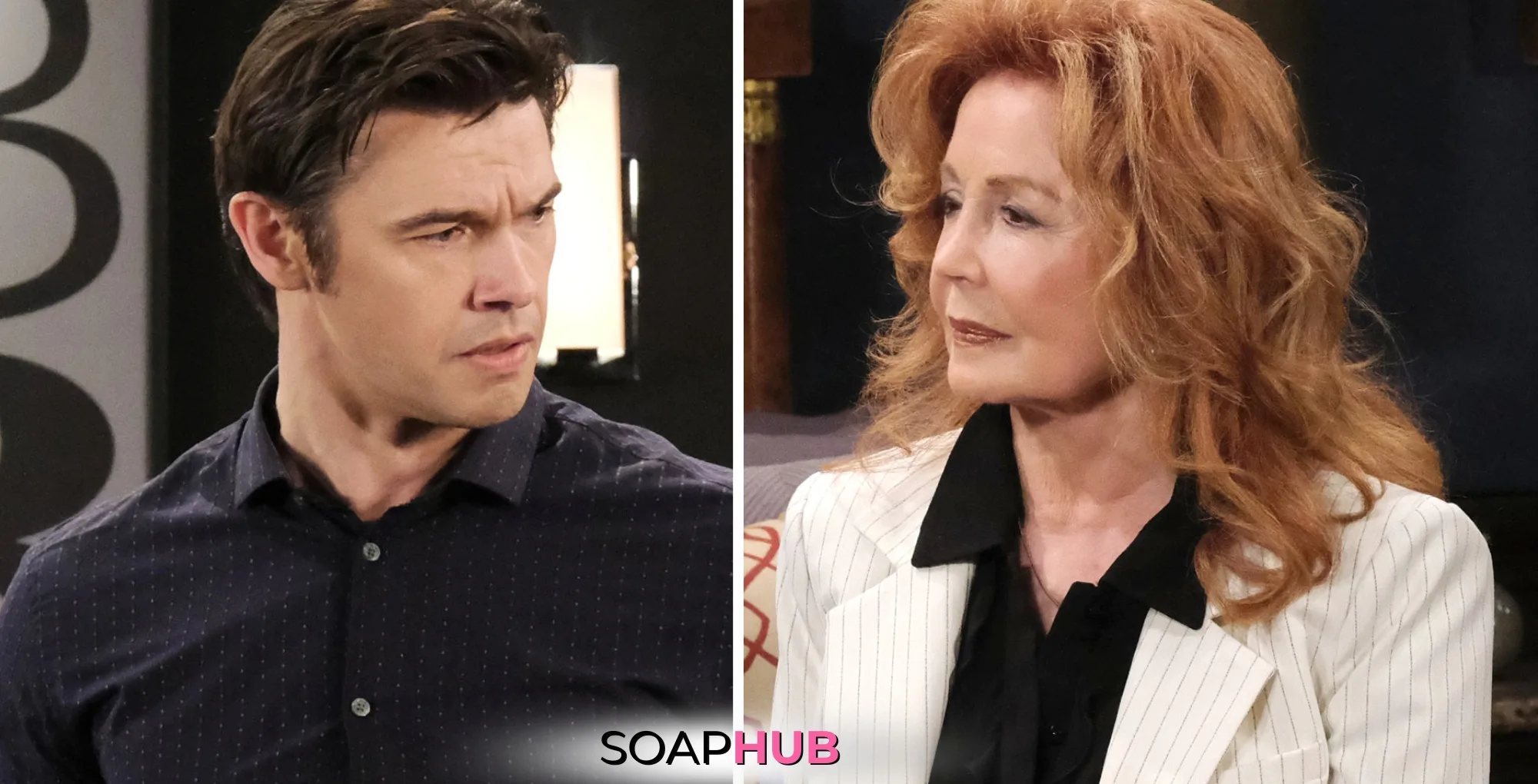 Days of our Lives Spoilers October 3 Maggie, Xander, and the Soap Hub logo.