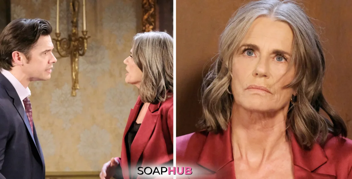 Days of our Lives Spoilers October 15 Xander, Fiona, and the Soap Hub logo.