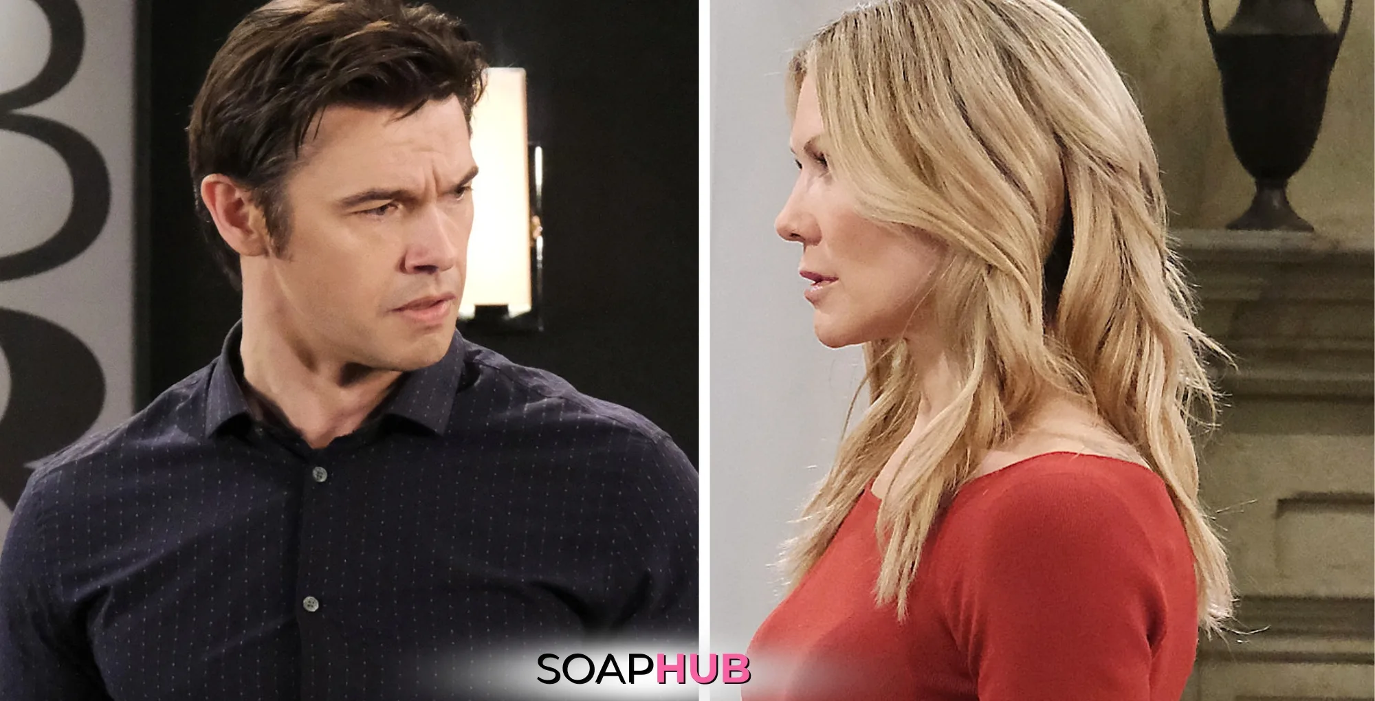 Days of our Lives Spoilers October 11 Xander, Kristen, and the Soap Hub logo.