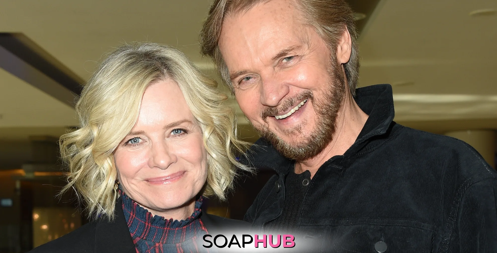 Days of Our Lives' Mary Beth Evans and Stephen Nichols with the Soap Hub logo across the bottom.