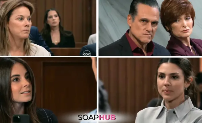 Alexis, Sonny, Diane, Kristina, and Molly On the October 14, 2024 episode of General Hospital with the Soap Hub logo across the bottom.