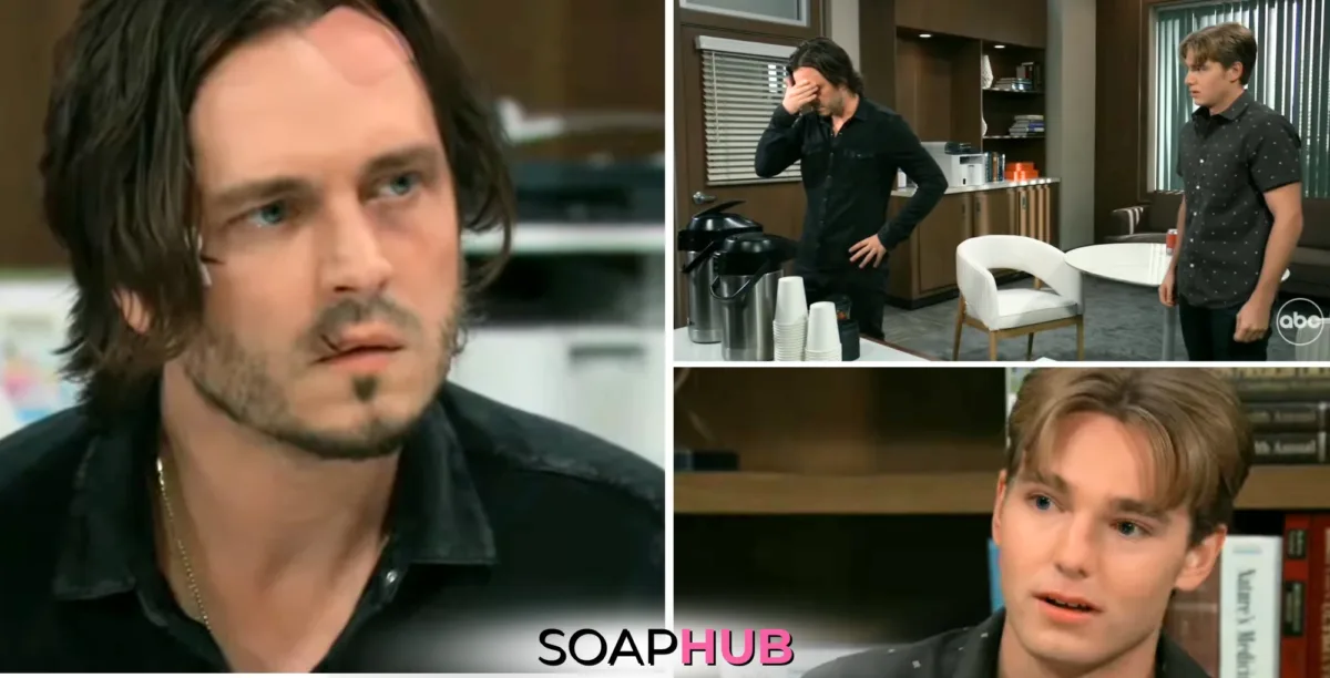 Lucky and Aiden on the October 7, 2024 episode of General Hospital with the Soap Hub logo across the bottom.