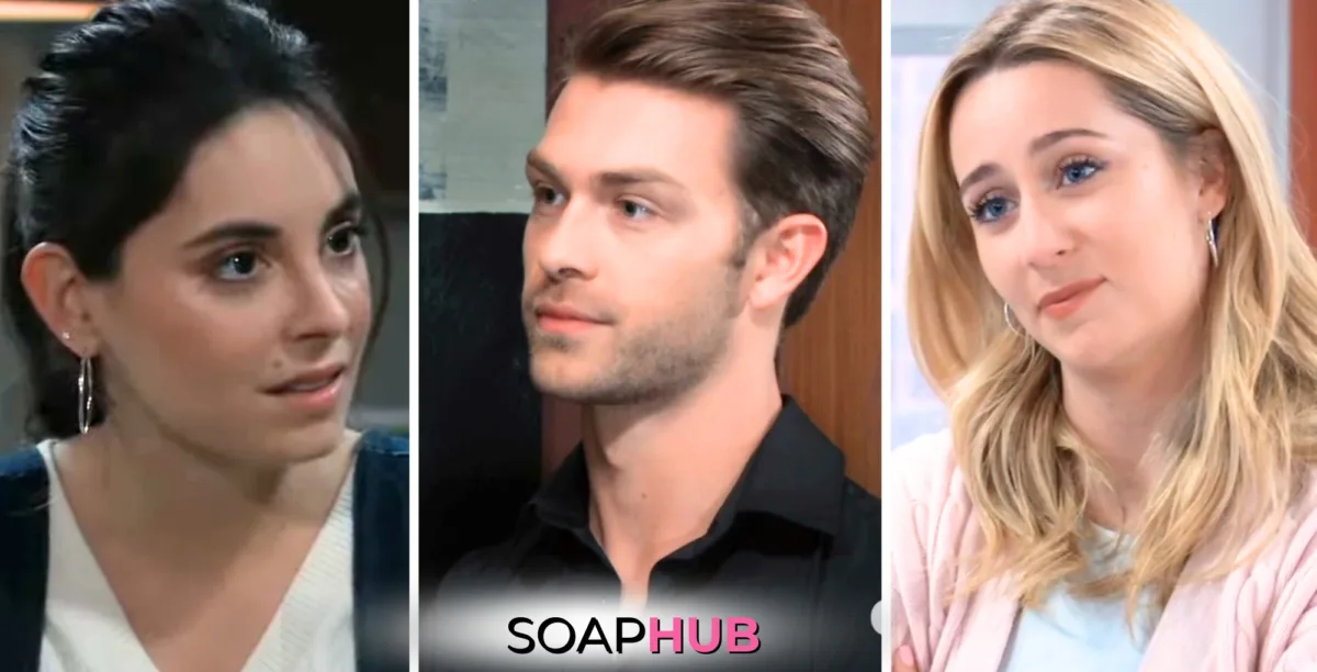 General Hospital spoilers for Monday, October 14, 2024, featuring Molly, Dex, and Joss, with the Soap Hub logo