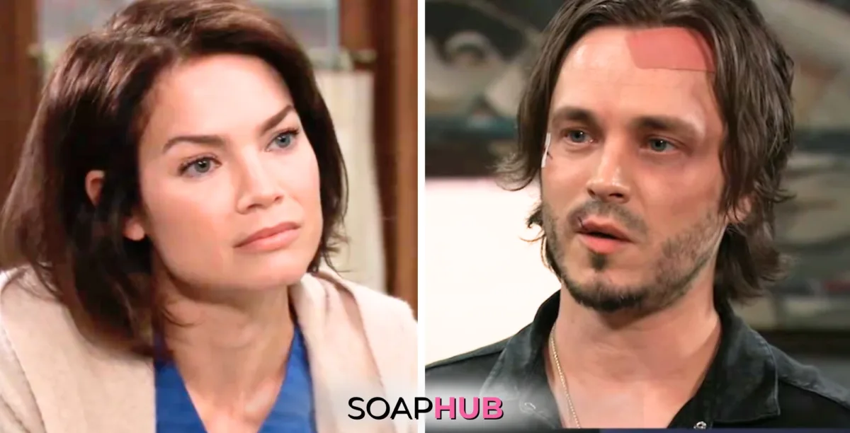 General Hospital spoilers for Tuesday, October 8, 2024, featuring Liz and Lucky, with the Soap Hub logo