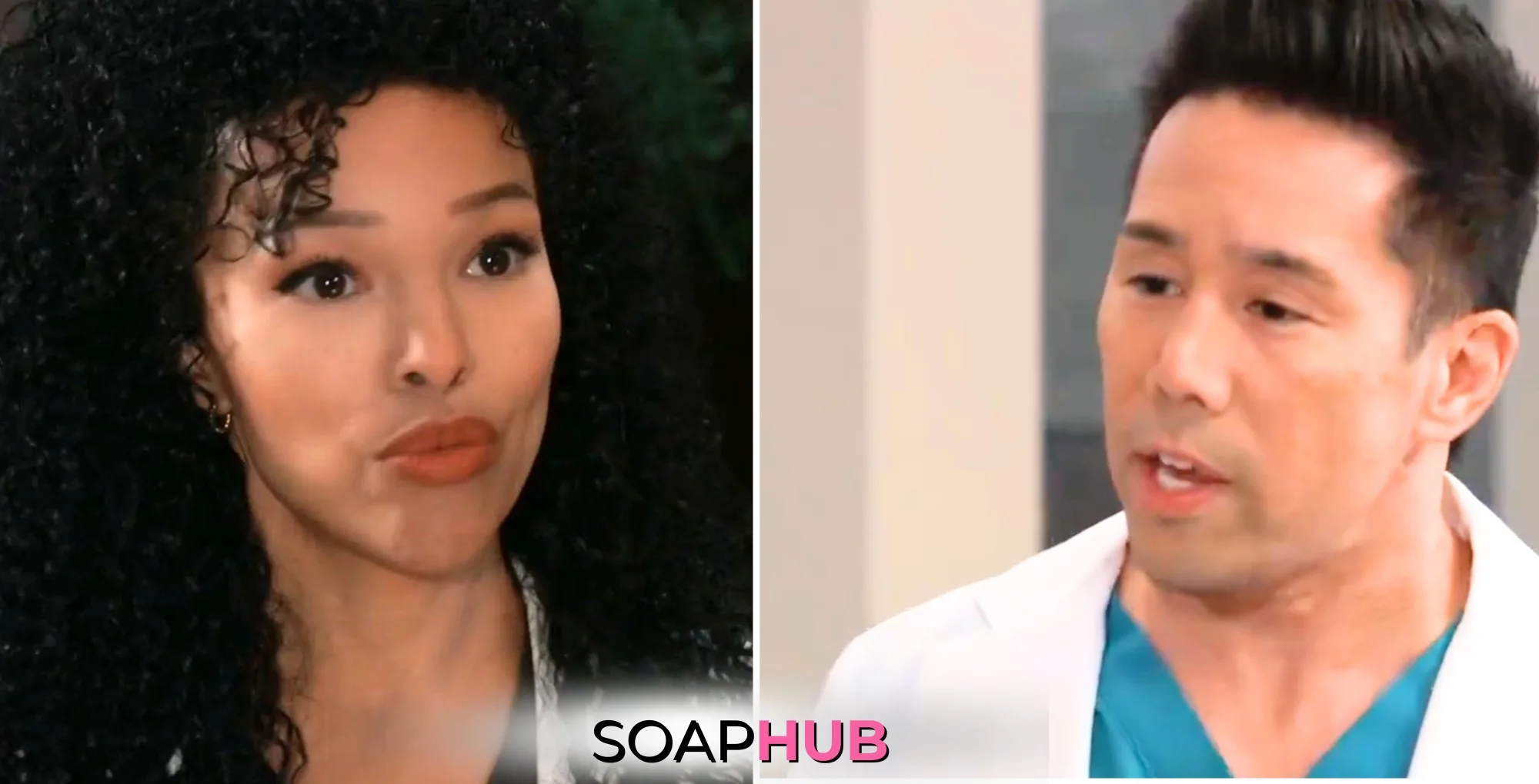 General Hospital spoilers for Thursday, October 3, 2024, featuring Portia and Brad, with the Soap Hub logo