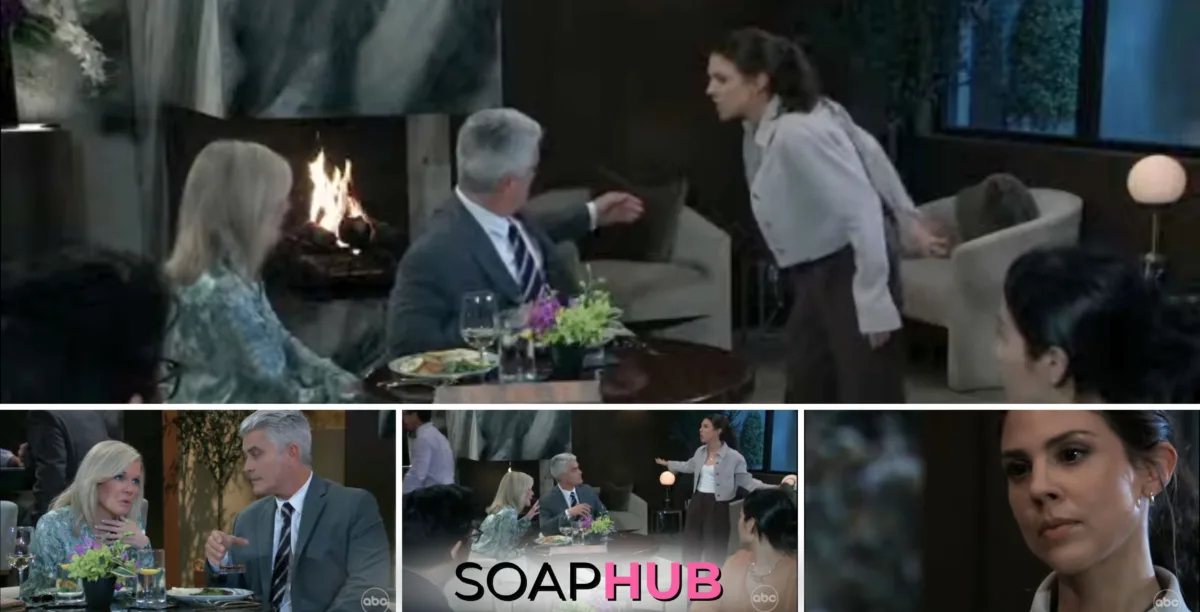 Ava, Ric, and Kristina on the October 17, 2024 episode of General Hospital with the Soap Hub logo across the bottom.