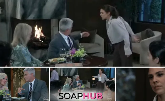 Ava, Ric, and Kristina on the October 17, 2024 episode of General Hospital with the Soap Hub logo across the bottom.