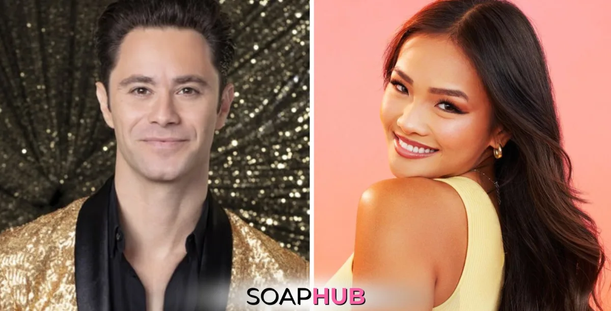 Image of Dancing With the Stars' Sasha Farber and Jenn Tran with the Soap Hub logo.