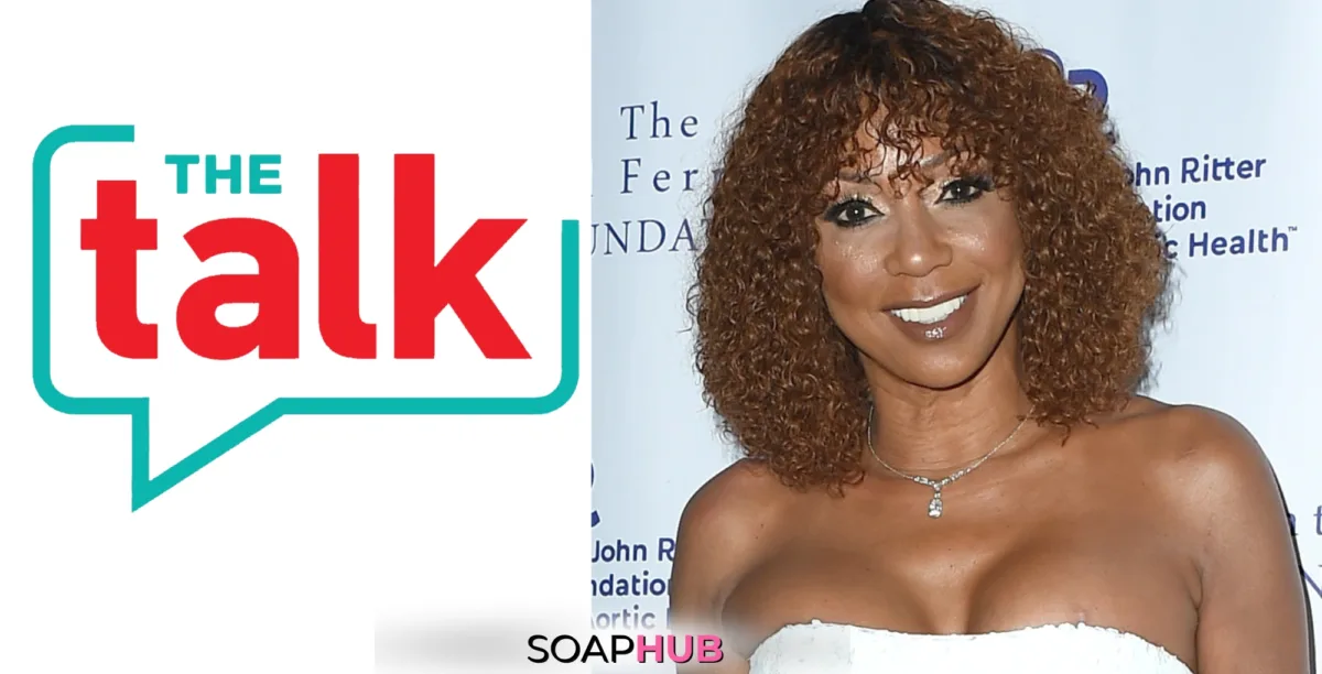 Holly Robinson Peete, The Talk logo, and the Soap Hub logo.