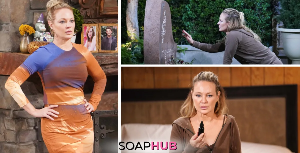 Collage for The Young and the Restless Performer of the Month for October, Sharon Case, with Soap Hub logo