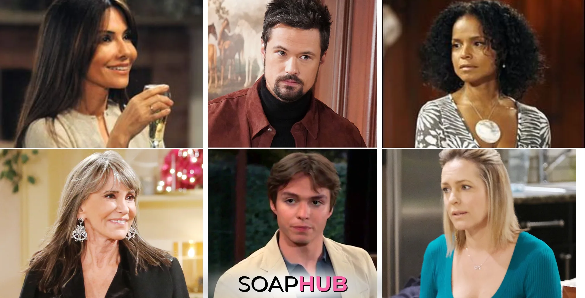 Image featuring GH's Brenda and Nicholas, Y&R's Drucilla and Jill, DAYS's Nicole and B&B's Thomas, with Soap Hub image